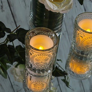 Richland Textured Glass Holders and LED Votive Candles Set of 12