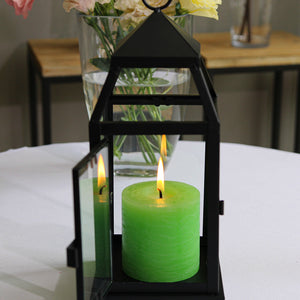 Richland Black Contemporary Metal Lantern with Clear Glasses - Small