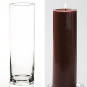 Richland Pillar Candle 9" & Eastland Cylinder Holder 10.5 inch Set of 12 (Choose your Color)