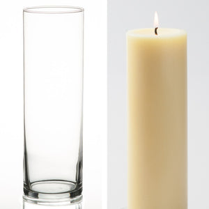 Richland Pillar Candle 9" & Eastland Cylinder Holder 10.5 inch Set of 12 (Choose your Color)