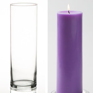 Richland Pillar Candle 9" & Eastland Cylinder Holder 10.5 inch Set of 12 (Choose your Color)