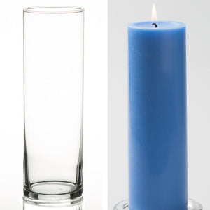 Richland Pillar Candle 9" & Eastland Cylinder Holder 10.5 inch Set of 12 (Choose your Color)