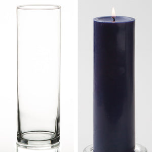 Richland Pillar Candle 9" & Eastland Cylinder Holder 10.5 inch Set of 12 (Choose your Color)