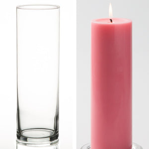 Richland Pillar Candle 9" & Eastland Cylinder Holder 10.5 inch Set of 12 (Choose your Color)