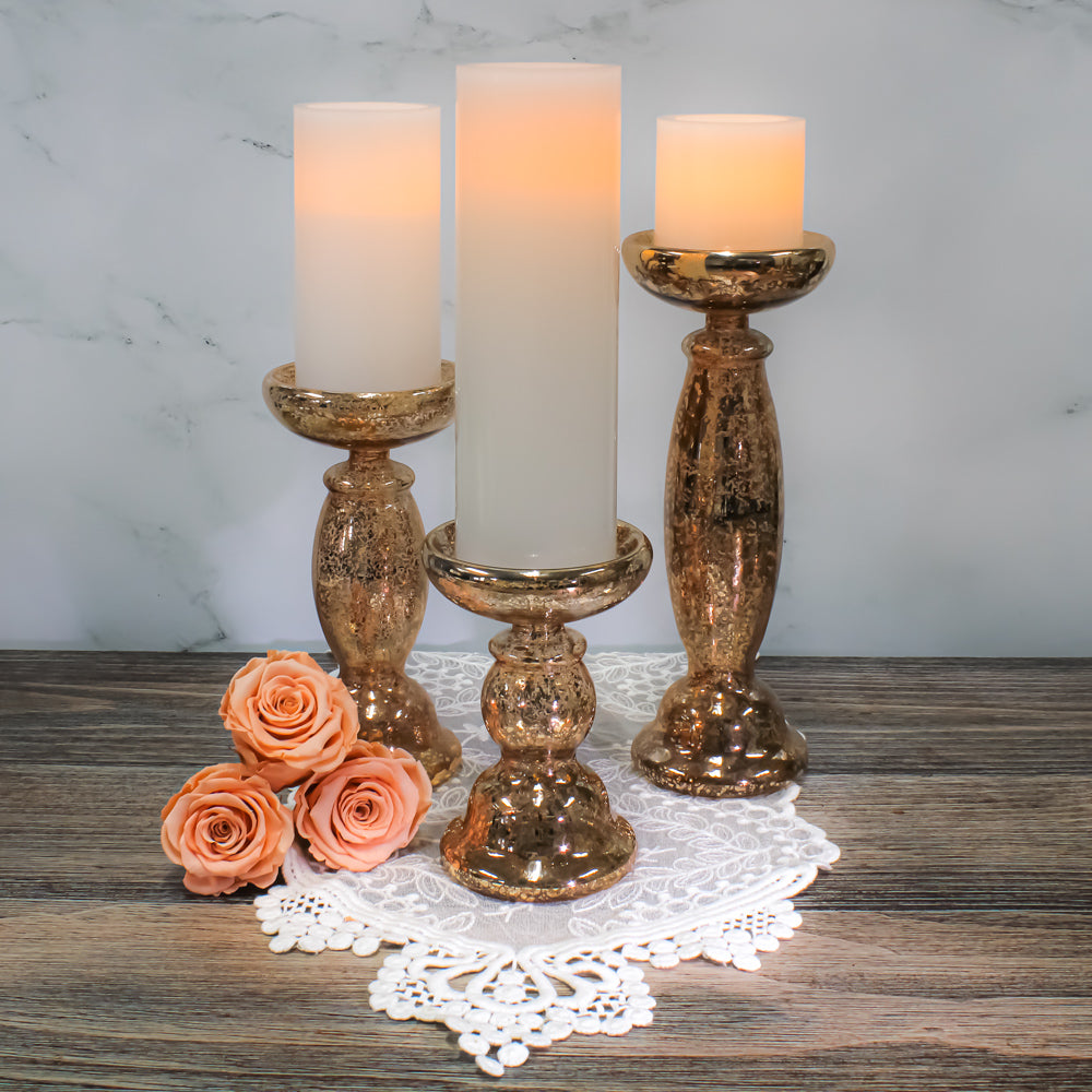 Richland Unique Rose Gold Mercury Glass Pillar Candle Holder Set Of 3 Save On Crafts