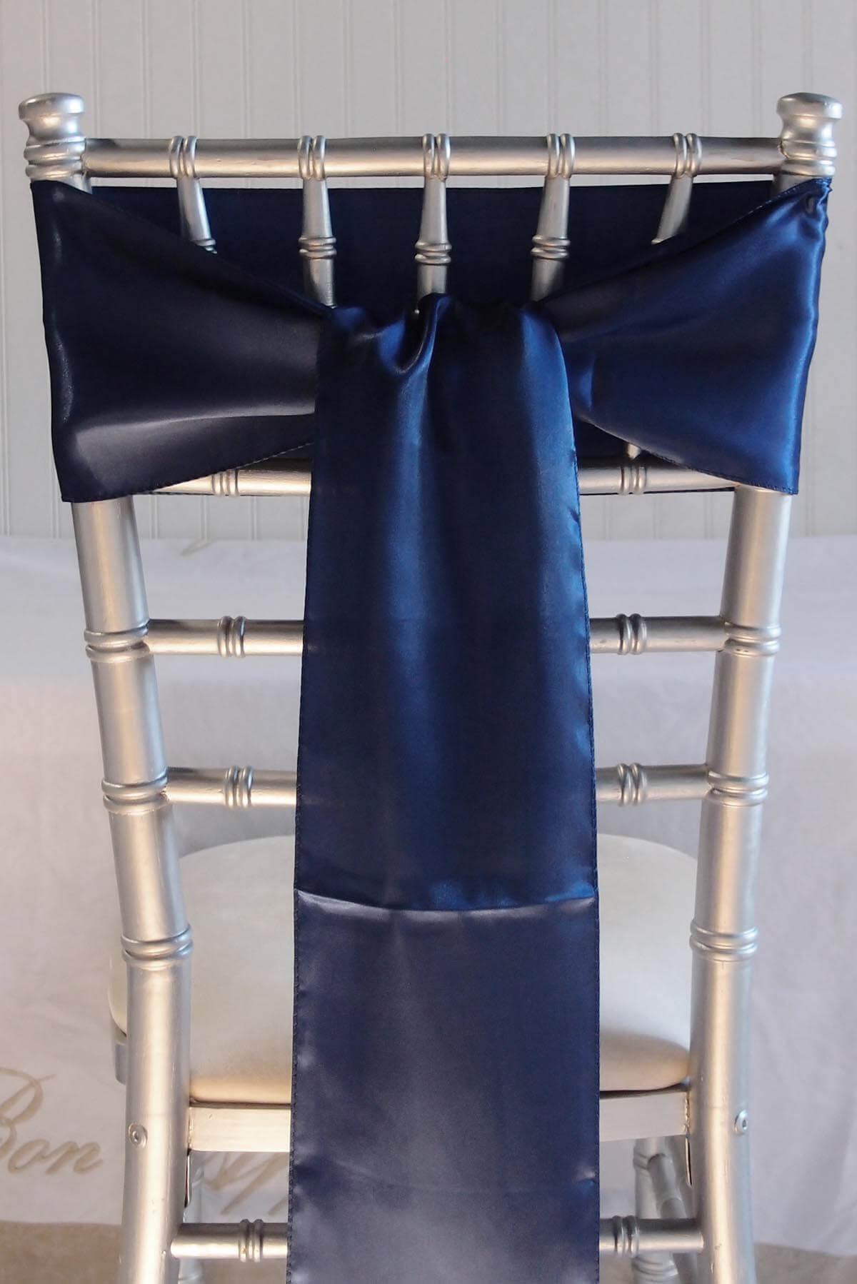 Navy Blue Satin Chair Sash 6x106 Set of 10 - Save-On-Crafts